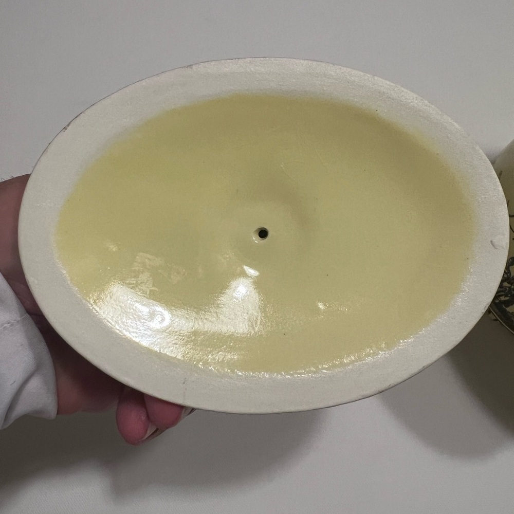 Vintage Mottahedeh Creil Yellow/Black Porcelain 7” Scoop Lidded Footed Urn Italy - Picture 6 of 15
